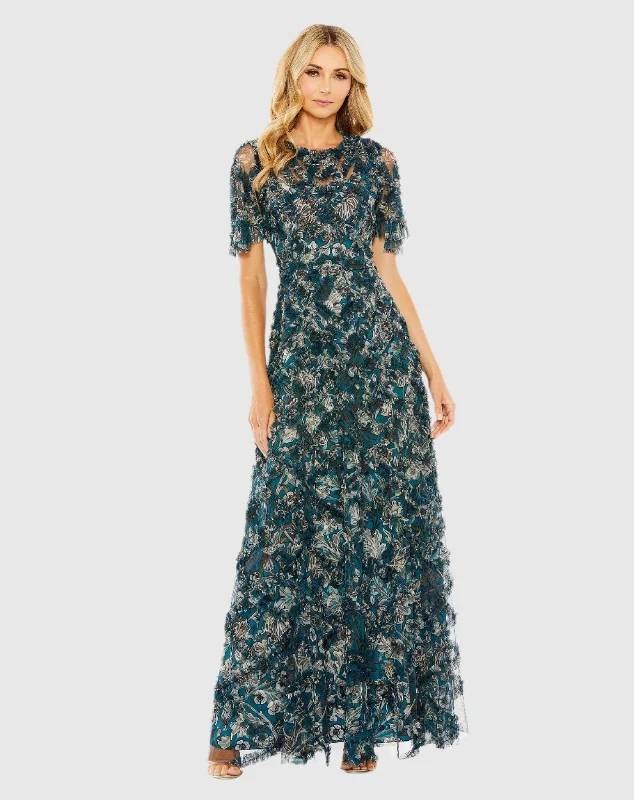 Flutter Sleeve Floral Ruffle Detail Maxi Dress