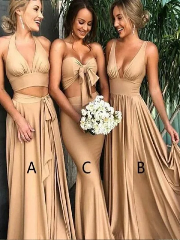 Custom Made Champagne V Neck/ 2 Pieces/ Mermaid Bridesmaid Dresses, Champagne Formal Dresses, Wedding Party Dresses/ Prom Dresses