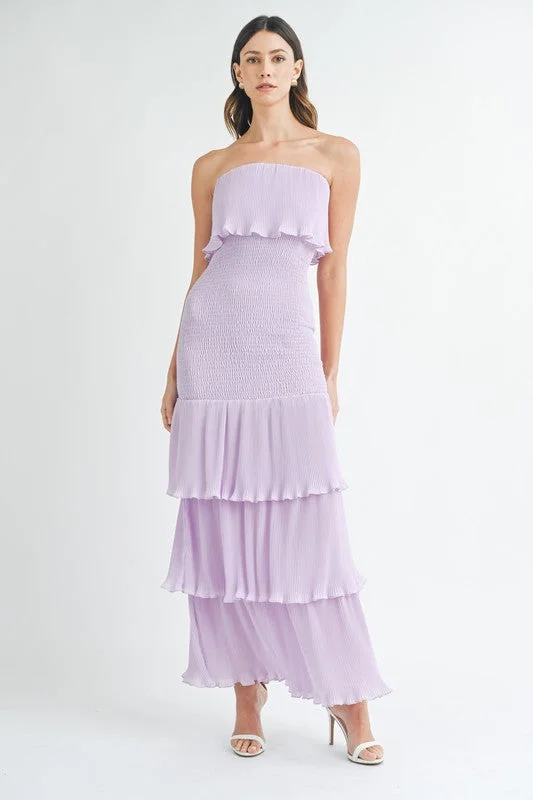 Lavender Moments Ruffle Tiered Smocked Maxi Dress