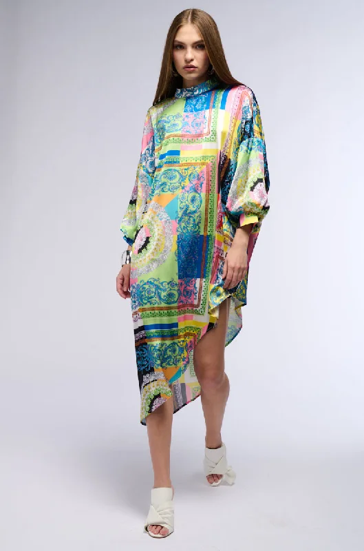 PAISLEY DREAMS PRINTED ASYMMETRICAL MIDI DRESS