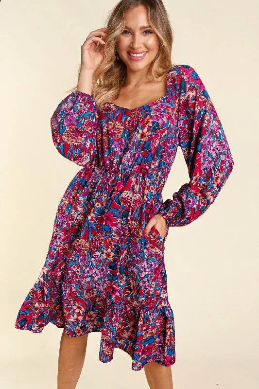 FLORAL BUBBLE LONG SLEEVE WITH SIDE POCKETS