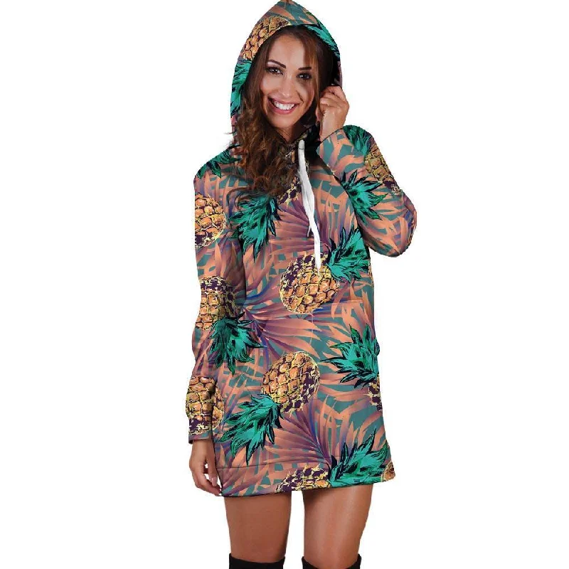 Pineapple Hawaiian Print Hoodie Dress