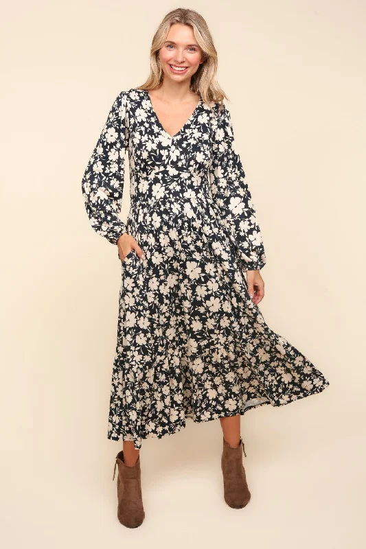 PLUS CHARCOAL FLORAL BUBBLE LONG SLEEVE WITH SIDE POCKETS