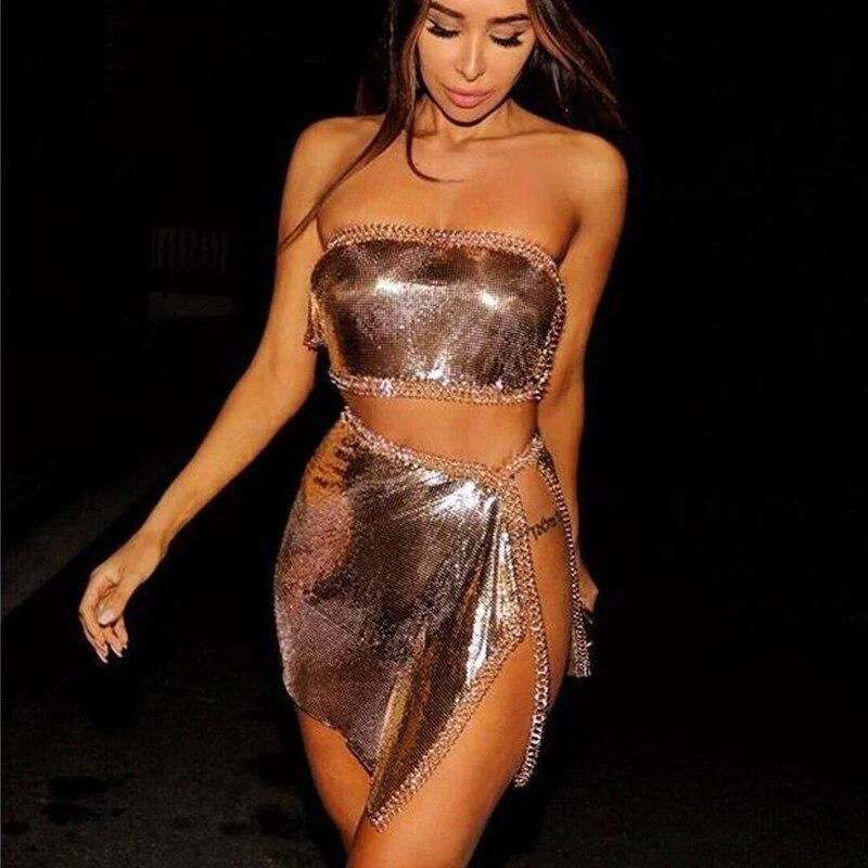 Women Shiny Top & Skirt