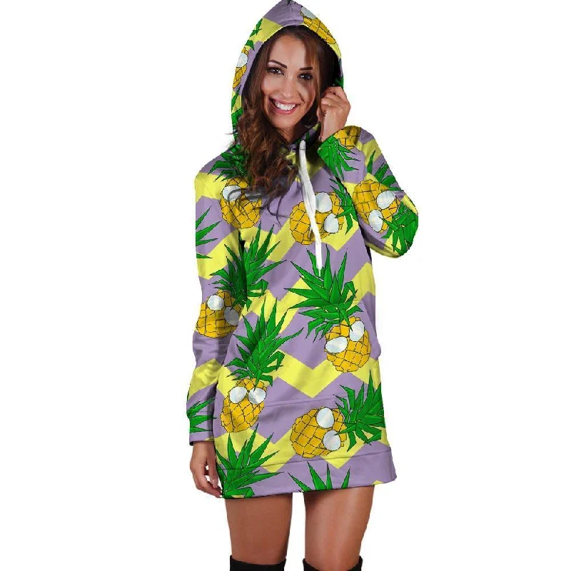 Zig Zag Pineapple Print Hoodie Dress