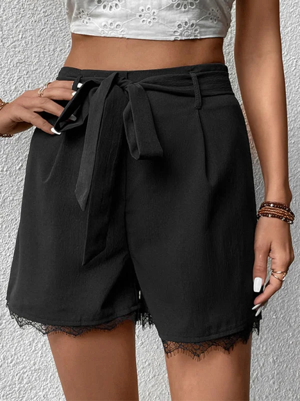 Women's Solid Color Lace Trim Shorts